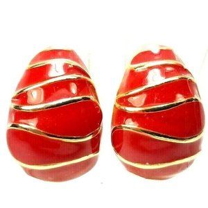 M Jent Clip On Earrings Red Gold Enamel Signed Vintage1980’s